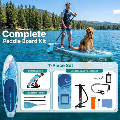 Inflatable Paddle Board - Stable Non-Slip Deck, 10'6", Portable, Blue