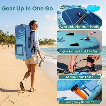 Inflatable Paddle Board - Stable Non-Slip Deck, 10'6", Portable, Blue