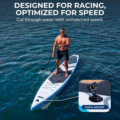 Free-Flow Stand-Up Paddle-Board - Woven Drop-Stitch And Double Layer Side Inflatable Sup With Double-Action Hand Pump, 3-Shaft Aluminum Paddle, Leash, Fin, Repair Kit, And Backpack (Black)
