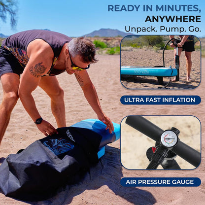 Free-Flow Stand-Up Paddle-Board - Woven Drop-Stitch And Double Layer Side Inflatable Sup With Double-Action Hand Pump, 3-Shaft Aluminum Paddle, Leash, Fin, Repair Kit, And Backpack (Black)