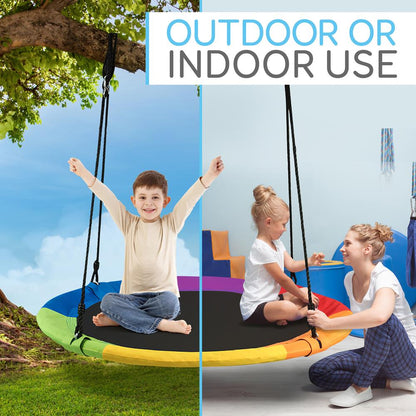 Saucer Swing 40" for Kids, Waterproof, Adjustable Ropes, Rainbow