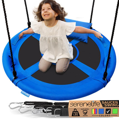 Saucer Swing 40" for Kids, Waterproof, Padded Frame, Blue