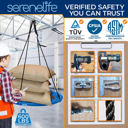 Saucer Swing 40" for Kids, Waterproof, Padded Frame, Blue