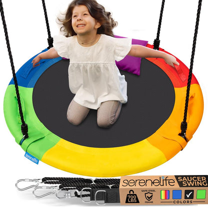 Saucer Swing 40" for Kids, Waterproof, Adjustable Ropes, Rainbow