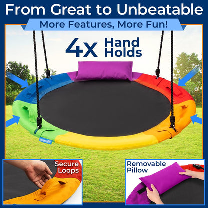 Saucer Swing 40" for Kids, Waterproof, Adjustable Ropes, Rainbow