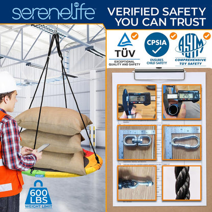 Saucer Swing 40" for Kids, Waterproof, Adjustable Ropes, Rainbow