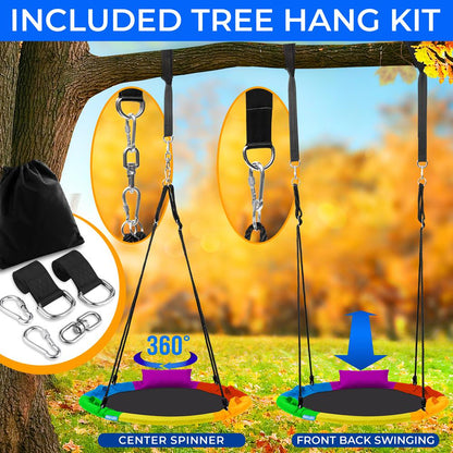 Saucer Swing 40" for Kids, Waterproof, Adjustable Ropes, Rainbow
