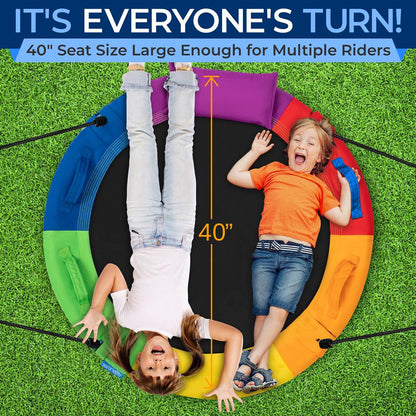 Saucer Swing 40" for Kids, Waterproof, Adjustable Ropes, Rainbow