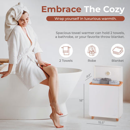 Towel Warmer with Auto Shut-Off, Stainless Steel, Natural Wood Finish