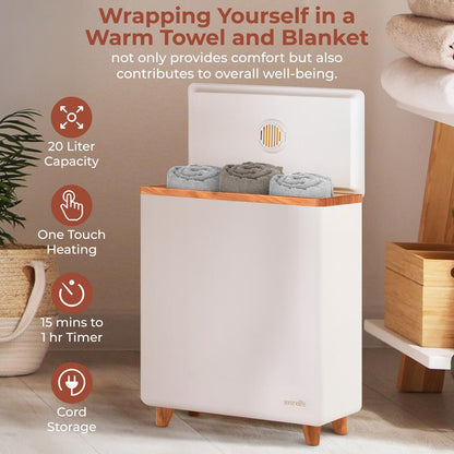 Towel Warmer with Auto Shut-Off, Stainless Steel, Natural Wood Finish