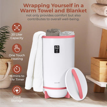 Single Touch Towel & Blanket Warmer With Fragrant Disc Holder And Led Ring (Pink)