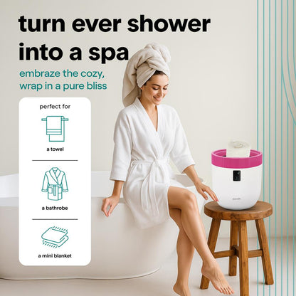 Towel Warmer Bucket - Luxury Heating, Auto Shut-Off, Pink