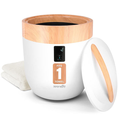 Towel Warmer Bucket - Spa Fragrance, Auto Shut-Off, Wood Finish