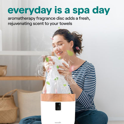 Towel Warmer Bucket - Spa Fragrance, Auto Shut-Off, Wood Finish