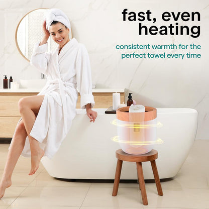 Towel Warmer Bucket - Spa Fragrance, Auto Shut-Off, Wood Finish