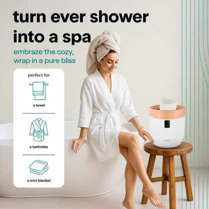 Towel Warmer Bucket - Spa Fragrance, Auto Shut-Off, Wood Finish