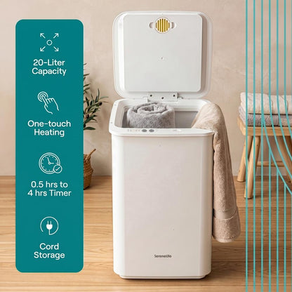 Serenelife Rectangular Towel Warmer With 20L Large Capacity, Adjustable Temperature & Timer Settings, Overheat Protection And Auto Shutoff Ideal For Towels, Bathrobes & Blankets (White)