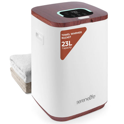 Towel Warmer Bucket 23L - Fits 2 Towels, Timer, Wood Color