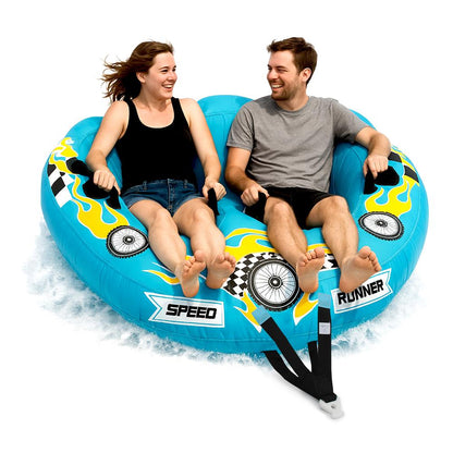 Inflatable Towable Tube for 2, Fast Inflation, Heavy-Duty PVC, Blue