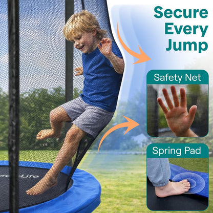 10FT Outdoor Trampoline, Safe Jumping, Reinforced Mat, Blue