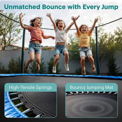 10FT Outdoor Trampoline, Safe Jumping, Reinforced Mat, Blue