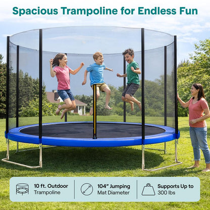 10FT Outdoor Trampoline, Safe Jumping, Reinforced Mat, Blue