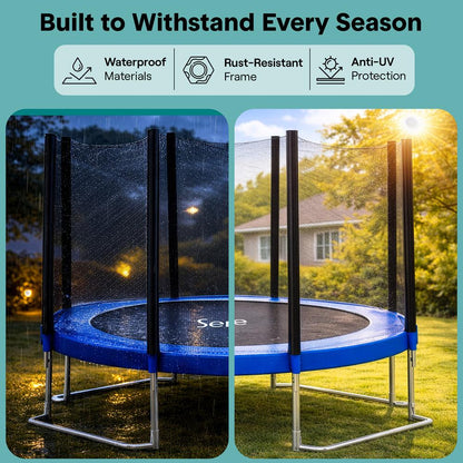 10FT Outdoor Trampoline, Safe Jumping, Reinforced Mat, Blue