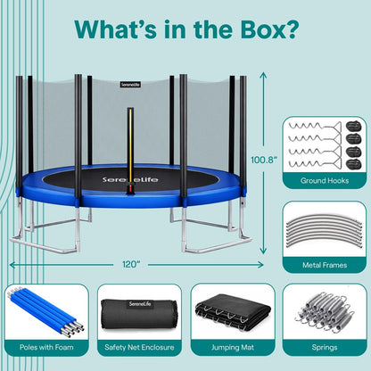 10FT Outdoor Trampoline, Safe Jumping, Reinforced Mat, Blue