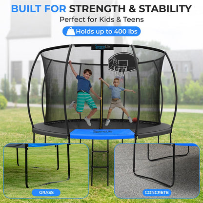 12FT Outdoor Trampoline for Kids - Safe Design, UV-Tested Mat, Black
