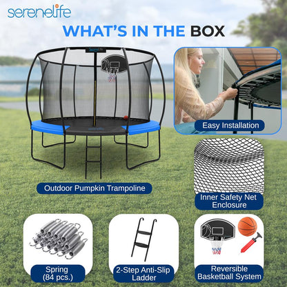 14FT Outdoor Trampoline for Kids - Safe Design, Basketball Hoop, Blue