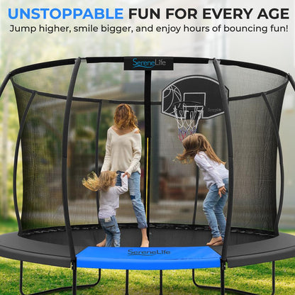 14FT Outdoor Trampoline for Kids - Safe Design, UV-Tested Mat, Blue