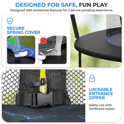8FT Outdoor Trampoline for Kids - Safe Design, UV-Tested Mat, Black