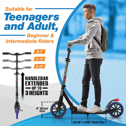 Kick Scooter for Teens & Adults, Adjustable Alloy Deck, Graffiti Design