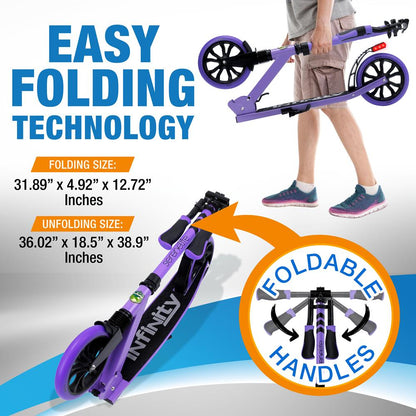 Kick Scooter for Teens & Adults, Adjustable Alloy Deck, Purple