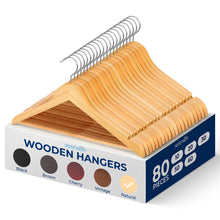 Wooden Hangers 80-Pack, Heavy Duty, 360° Swivel Hook, Natural Wood