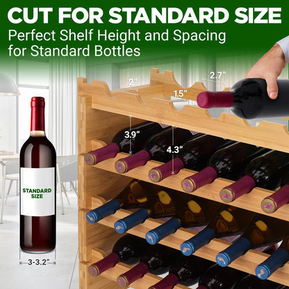 Stackable Wine Rack 36-Bottle Capacity Bamboo Modular Display Shelf