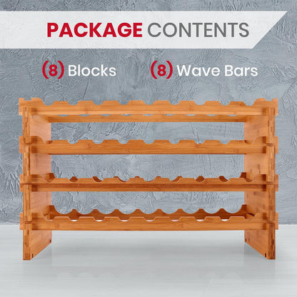 Stackable Wine Rack 36-Bottle Capacity Bamboo Modular Display Shelf