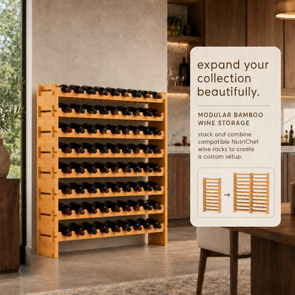 Stackable Wine Rack 72-Bottle Capacity Bamboo Modular Display Shelf