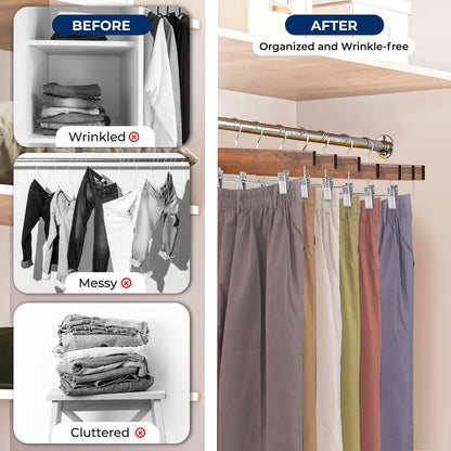Wooden Pants Hangers 20 Pack, Non-Slip Clips, 360° Swivel, Retro Brown
