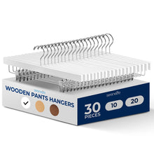 Wooden Pants Hangers 30-Pack, Non-Slip Clips, 360¬8 Swivel Hook, White