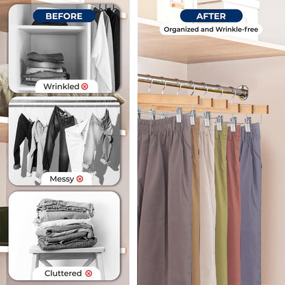 Wooden Pants Hangers 20-Pack, Non-Slip Clips, Natural Wood