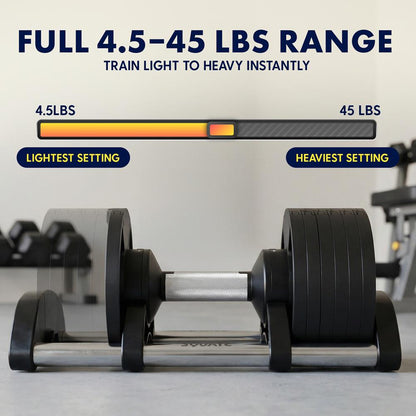 Squatz 45-Lb. Adjustable Dumbbell Weight Set - With Quick Plate Adjustment And Anti-Slip Handle Perfect For Home Workout, Gym & Strength Training For Men & Women (Black)