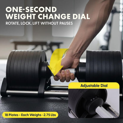 70lb Adjustable Dumbbell, Quick Change, Anti-Slip Metal Handle
