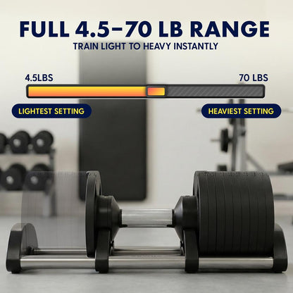 70lb Adjustable Dumbbell, Quick Change, Anti-Slip Metal Handle