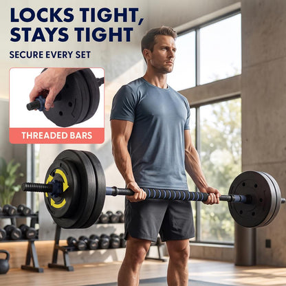 Squatz 4-In-1 Multifunctional 70 Lbs Adjustable Dumbbell Set With  Barbell Connector, Kettlebell Handle And Push-Up Handles For Home Gym Strength Training (Black And Navy)