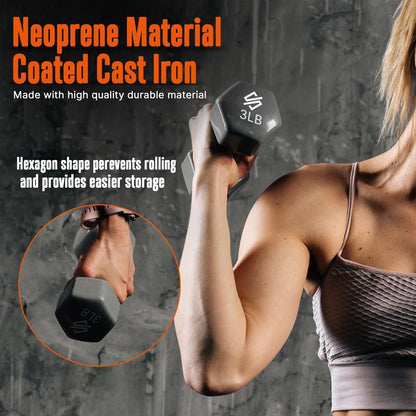 Dumbbell Set with Stand, Anti-Slip Neoprene Coated, Gray/Black/Orange