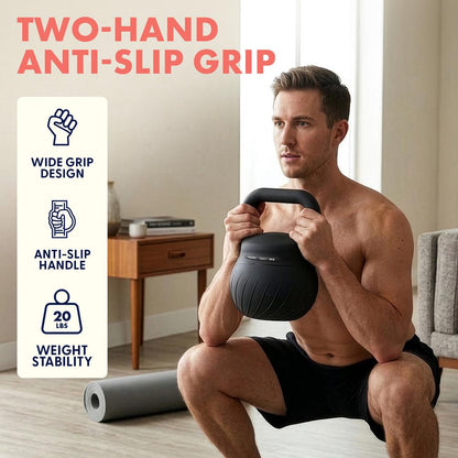 Squatz 20-Lb Soft Drop Kettlebell With Extra-Wide Handle And Sand-Filled Cushioned Base For Home Gym & Strength Training (Black)