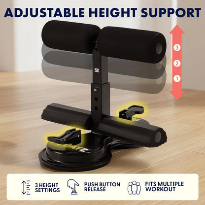 Squatz Portable Sit-Up Bar With Double Suction Cups For Home Fitness, Abdominal Training, And Core Strength Workouts (Black)
