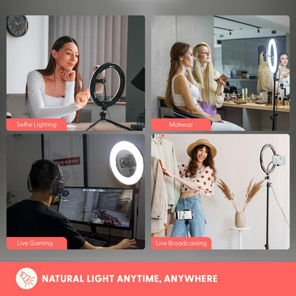 11" LED Selfie Ring Light, Adjustable Tripod, 10-Level Brightness