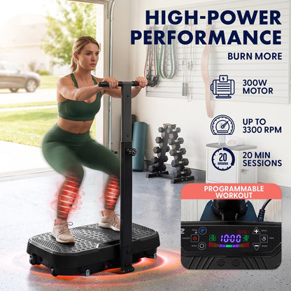 Hurtle Vibration Plate With Handle – Adjustable 1–99 Speeds, Quiet, Lightweight, With Remote And Preset Programs Portable For Home And Office (Black)